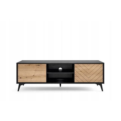 Meuble TV 154x50x39 Cm Évoque Chêne/noir Diamant Meuble Hi-fi Luxueux Sur Pied