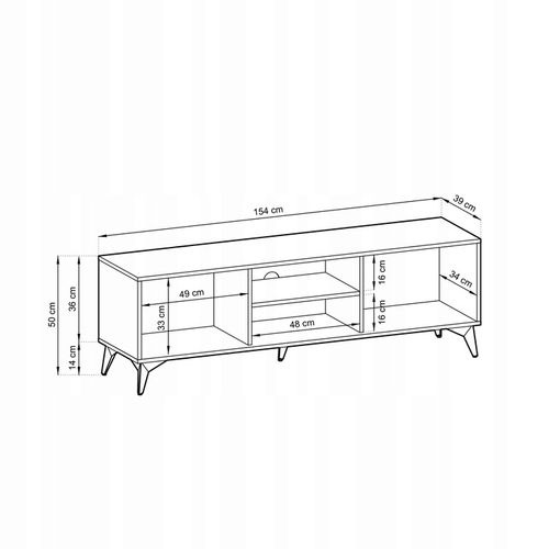 Meuble TV 154x50x39 Cm Évoque Chêne/noir Diamant Meuble Hi-fi Luxueux Sur Pied