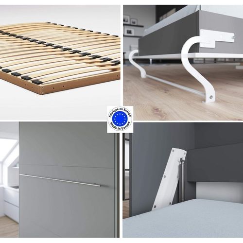 Lit Escamotable +2 Placards Vertical 120x200+(50x2)cm Miroir Lit Mural Anthracite/anthracite