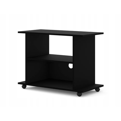 Meuble TV Commode TV Yogi Noir Mat 60x80x40cm (hxlxp) 2étagères Avec Roues Design Moderne