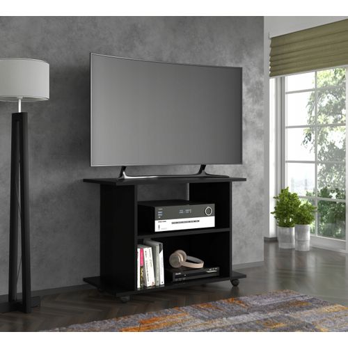 Meuble TV Commode TV Yogi Noir Mat 60x80x40cm (hxlxp) 2étagères Avec Roues Design Moderne