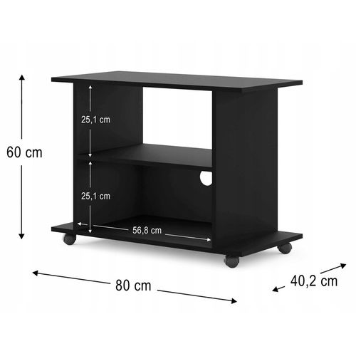 Meuble TV Commode TV Yogi Noir Mat 60x80x40cm (hxlxp) 2étagères Avec Roues Design Moderne