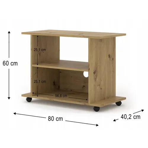 Meuble TV Commode TV Yogi Couleur Artisan 60x80x40cm (hxlxp) 2étagères Avec Roues Design Moderne