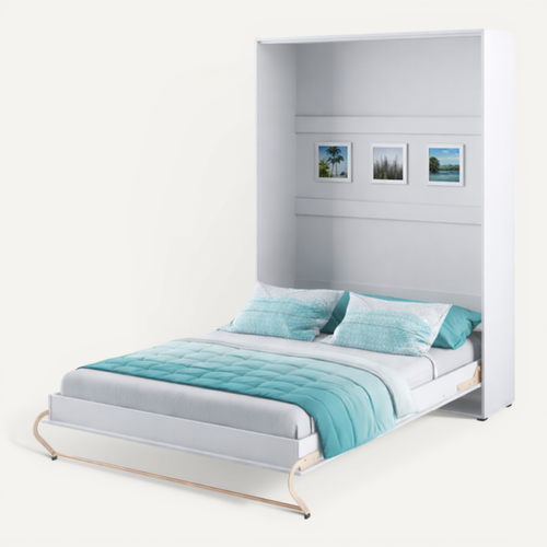Lenart Lit Escamotable Matelas Inclus Vertical 140x200cm Blanc Brillant Lit Rabattable Consus Pro