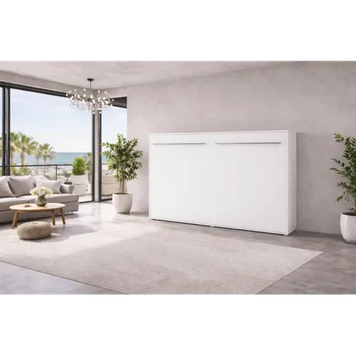 Lenart Lit Escamotable Matelas Inclus Horizontal 140x200cm Blanc Mat Lit Rabattable Consus Pro