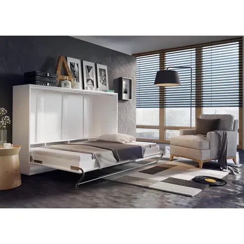 Lenart Lit Escamotable Matelas Inclus Horizontal 140x200cm Blanc Mat Lit Rabattable Consus Pro