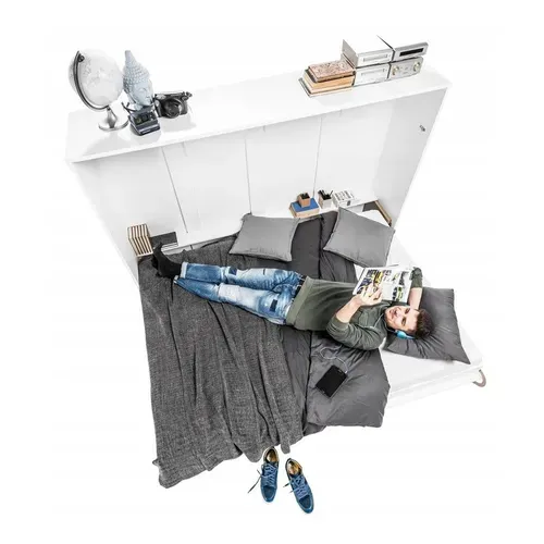 Lenart Lit Escamotable Matelas Inclus Horizontal 140x200cm Blanc Brillant Lit Rabattable Consus Pro