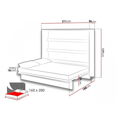 Lenart Lit Escamotable Matelas Inclus Horizontal 160x200cm Blanc Mat Lit Rabattable"consus"