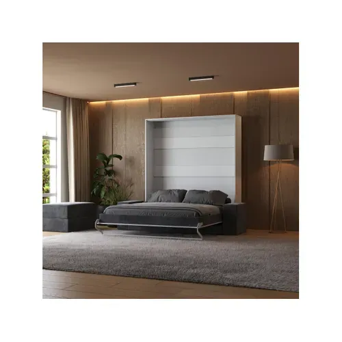 Lit Escamotable 180x200cm Vertical Canapé Anthracite Lit Mural Sup M1 Blanc