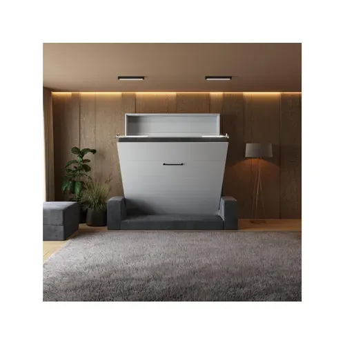 Lit Escamotable 180x200cm Vertical Canapé Anthracite Lit Mural Sup M1 Blanc