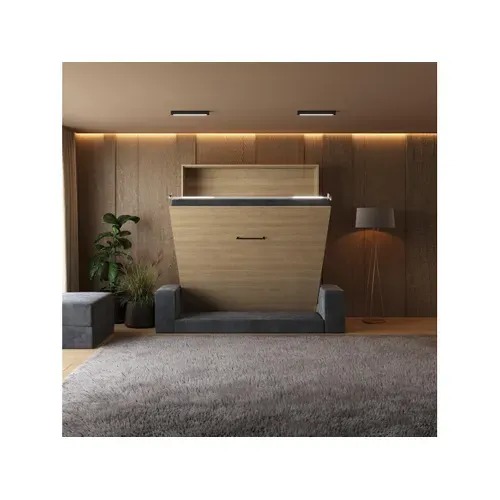 Lit Escamotable 180x200cm Vertical Canapé Anthracite Lit Mural Sup M1 Chêne Kaiserberg