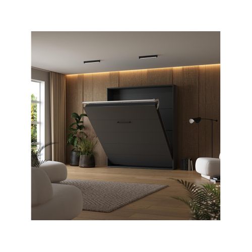 Lit Escamotable 180x200cm Vertical Lit Mural Sup M1 Cadre Rembourré Anthracite