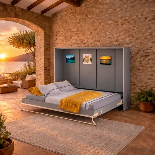 Lenart Armoire Lit Escamotable Horizontal 140x200 Cm Gris Lit Rabattable Lit Mural Consus Pro