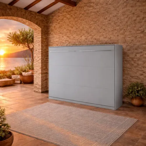 Lenart Armoire Lit Escamotable Horizontal 140x200 Cm Gris Lit Rabattable Lit Mural Consus Pro