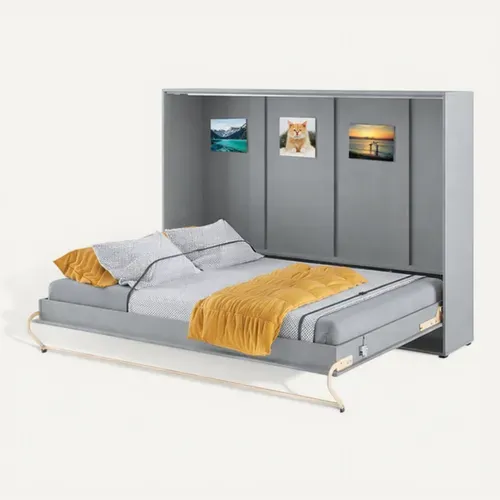 Lenart Armoire Lit Escamotable Horizontal 140x200 Cm Gris Lit Rabattable Lit Mural Consus Pro