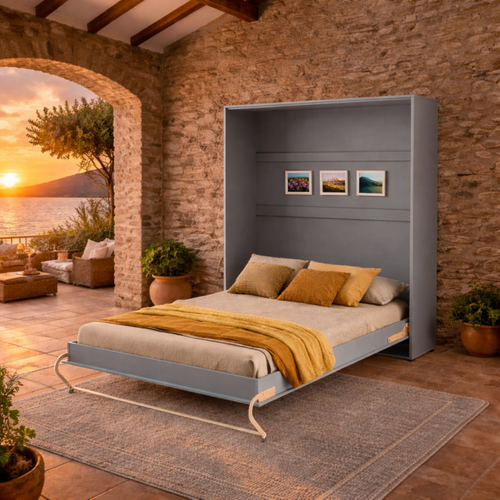 Lenart Lit Escamotable Vertical 140x200cm Matelas Inclus Blanc Mat Lit Rabattable Consus Pro