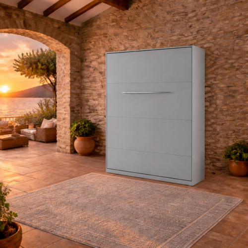 Lenart Lit Escamotable Vertical 140x200cm Matelas Inclus Blanc Mat Lit Rabattable Consus Pro