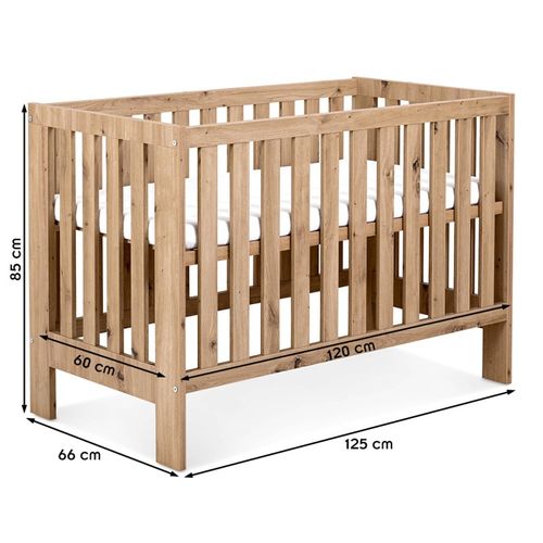 Lit Bébé 120x60cm Couleur Chêne Amelie Lit à Barreaux Amovible