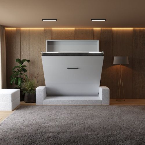Lit Escamotable 160x200cm Vertical Canapé Blanc Lit Mural Sup M1 Blanc Mat