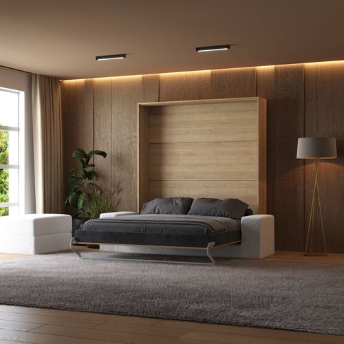 Lit Escamotable 160x200cm Vertical Canapé Blanc Lit Mural Sup M1 Chêne Kaiserberg