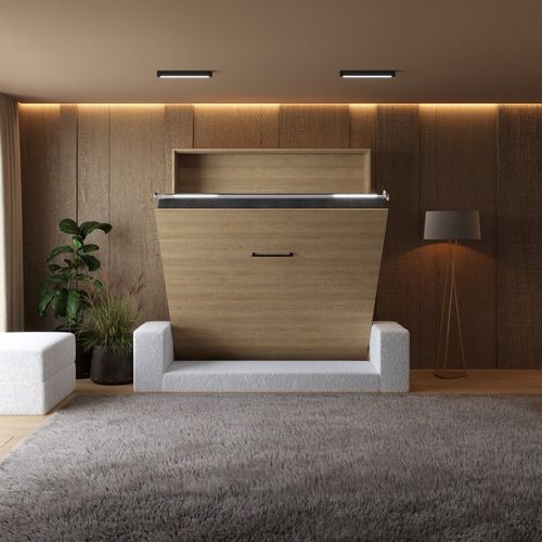 Lit Escamotable 160x200cm Vertical Canapé Blanc Lit Mural Sup M1 Chêne Kaiserberg