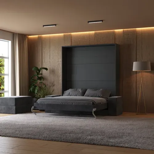 Lit Escamotable 160x200cm Vertical Canapé Anthracite Lit Mural Sup M1 Anthracite