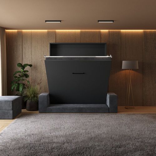 Lit Escamotable 160x200cm Vertical Canapé Anthracite Lit Mural Sup M1 Anthracite