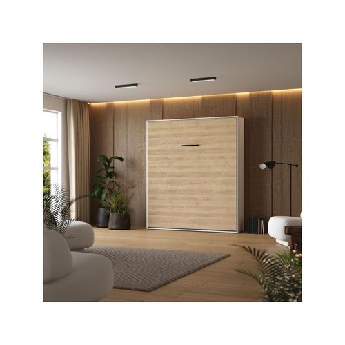 Lit Escamotable 160x200cm Vertikal M1 Lit Mural Blanc- Chene Kaiserberg