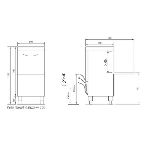Lave-vaisselle Professionnel Surélevé - 7,9 Kw - Panier 500 X 500 Mm -