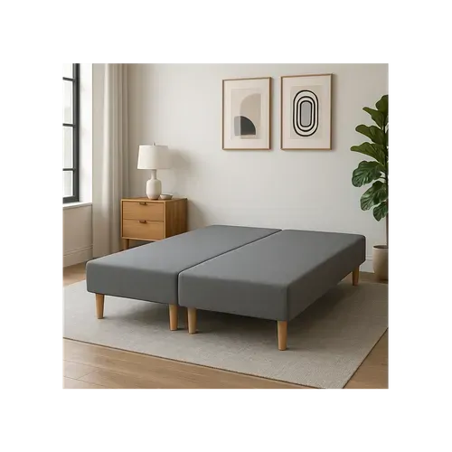 Sommier Tapissier Gris 70x190x2 (140x190) - Fabrication Française Artisanale - Pieds s - Haute