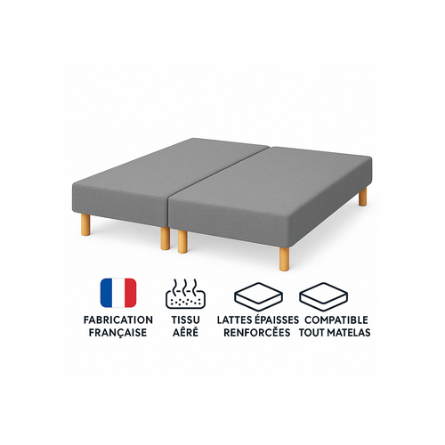 Sommier Tapissier Gris 70x190x2 (140x190) - Fabrication Française Artisanale - Pieds s - Haute