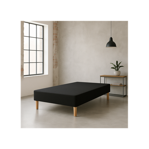 Sommier Tapissier Noir 140x200 Cm - Fabrication Française Artisanale - Pieds s - Hauteur Avec