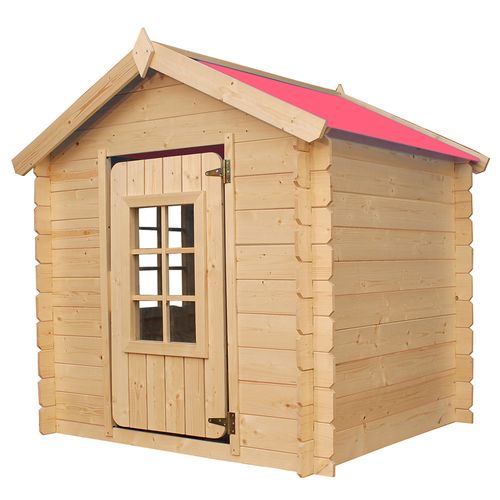 M570r-1 Maison En Bois Pour Enfants -toit Rouge- 111x114xh121cm/0.9 M2