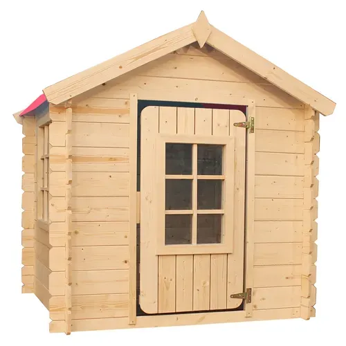 M570r-1 Maison En Bois Pour Enfants -toit Rouge- 111x114xh121cm/0.9 M2