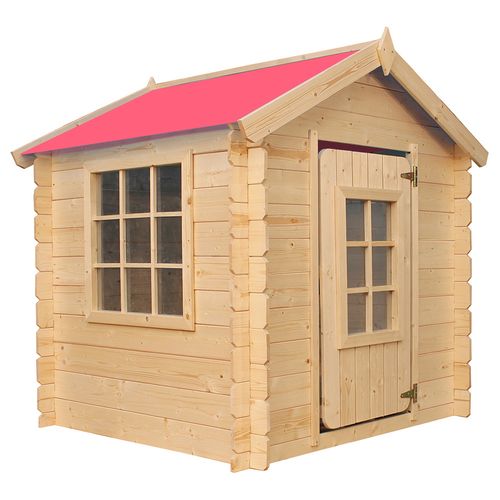 M570r-1 Maison En Bois Pour Enfants -toit Rouge- 111x114xh121cm/0.9 M2