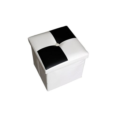 Pouf Coffre De Rangement Noir Blanc Faux Cuir Moderne 30x30x30