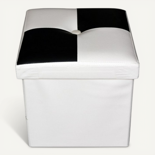 Pouf Coffre De Rangement Noir Blanc Faux Cuir Moderne 30x30x30