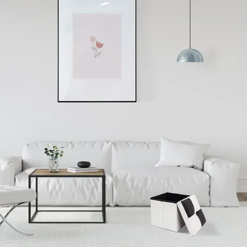 Pouf Coffre De Rangement Noir Blanc Faux Cuir Moderne 30x30x30