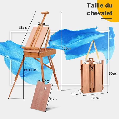 Chevalet De Peintre Sur Pied En Bois Pliable 183cm Avec Tiroir Et Plateau Support