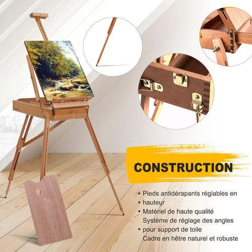 Chevalet De Peintre Sur Pied En Bois Pliable 183cm Avec Tiroir Et Plateau Support