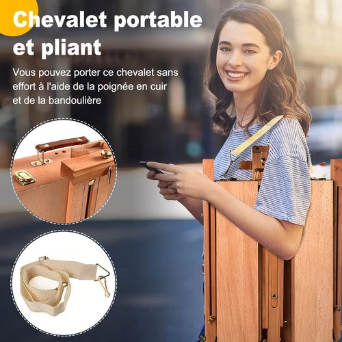 Chevalet De Peintre Sur Pied En Bois Pliable 183cm Avec Tiroir Et Plateau Support