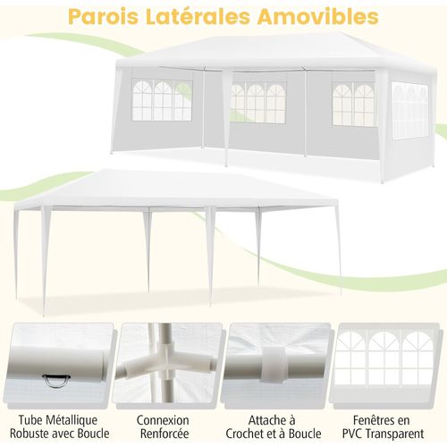 Tonnelle De Jardin/barnum 3x6m-18㎡ Tente De Réception Avec 4 Parois Amovibles Piquets De Terre