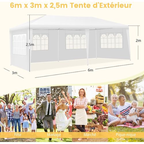 Tonnelle De Jardin/barnum 3x6m-18㎡ Tente De Réception Avec 4 Parois Amovibles Piquets De Terre