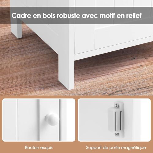 Meuble De Salle De Bain Avec Porte Simple Et Étagère Réglable De Rangement 45 X 30 X 84 Cm, Blanc