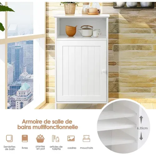 Meuble De Salle De Bain Avec Porte Simple Et Étagère Réglable De Rangement 45 X 30 X 84 Cm, Blanc