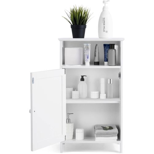 Meuble De Salle De Bain Avec Porte Simple Et Étagère Réglable De Rangement 45 X 30 X 84 Cm, Blanc