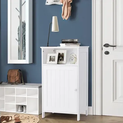 Meuble De Salle De Bain Avec Porte Simple Et Étagère Réglable De Rangement 45 X 30 X 84 Cm, Blanc
