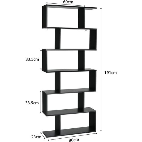 Bibliothèque/étagère De Rangement à 6 Niveaux-80x23x191 Cm De Style Industriel Noir