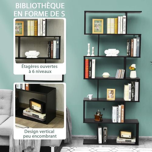 Bibliothèque/étagère De Rangement à 6 Niveaux-80x23x191 Cm De Style Industriel Noir