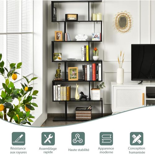 Bibliothèque/étagère De Rangement à 6 Niveaux-80x23x191 Cm De Style Industriel Noir